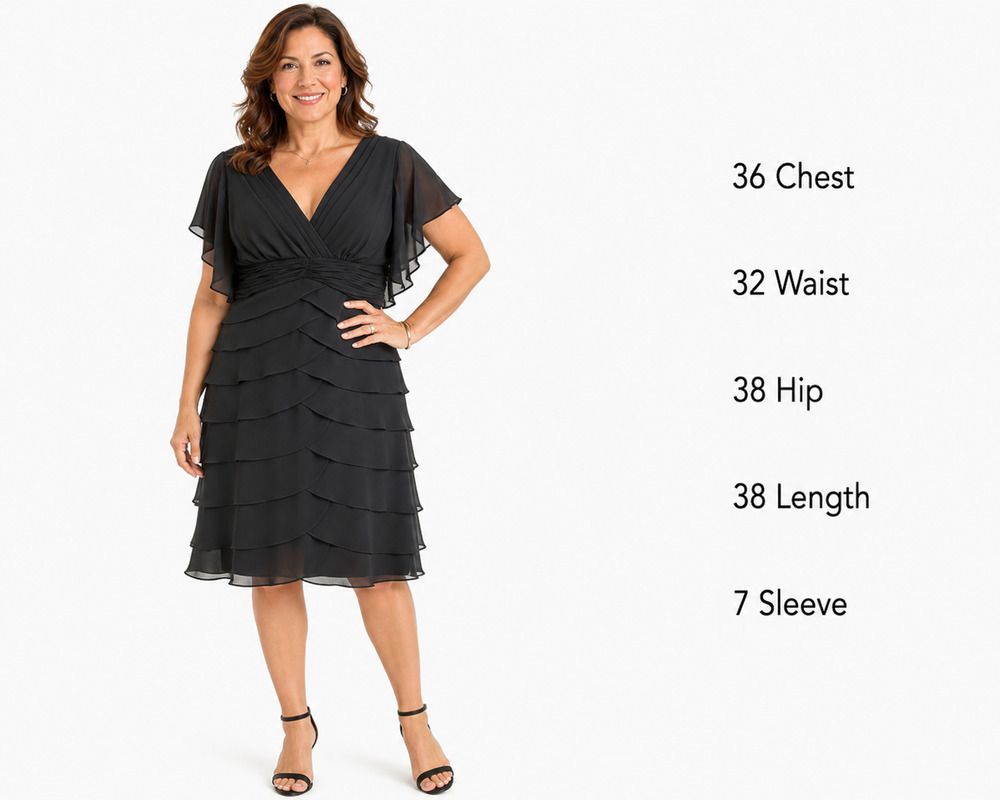 Scarlett Nite Layered Ruffle Chiffon V-Neck Flutter Sleeve Cocktail Dress sz 10